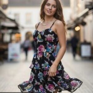 Aeropostale Bustier Tiered Floral Fit & Flare Mini Dress - Smocked Back